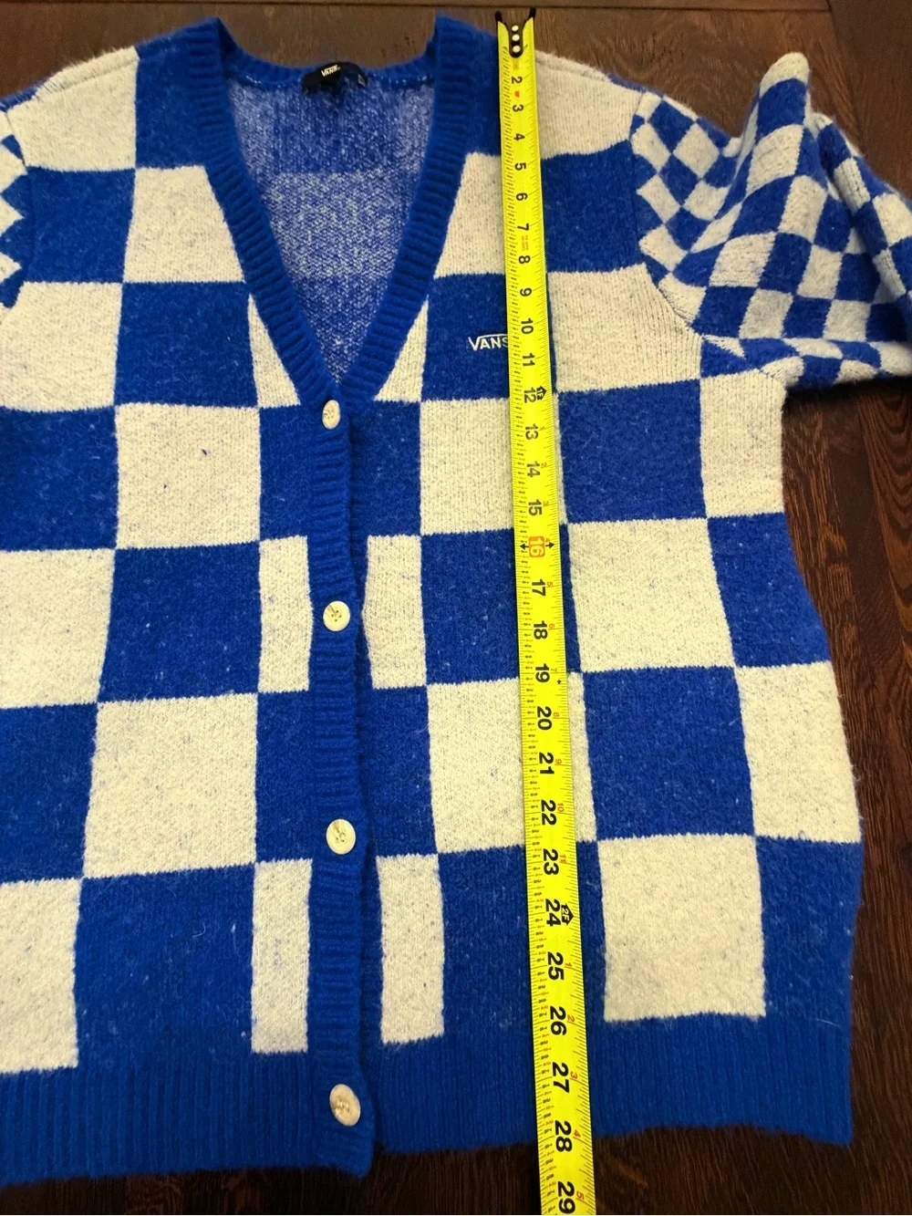 Vans Blue and White Checkerboard Cardigan Sweater with pockets size Large
